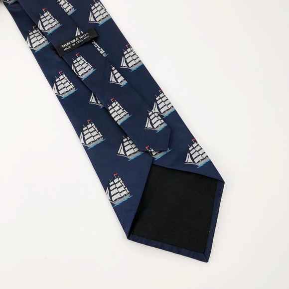 100% Thai Silk Nautical Men's Tie Clipper Ship - Picture 4 of 7